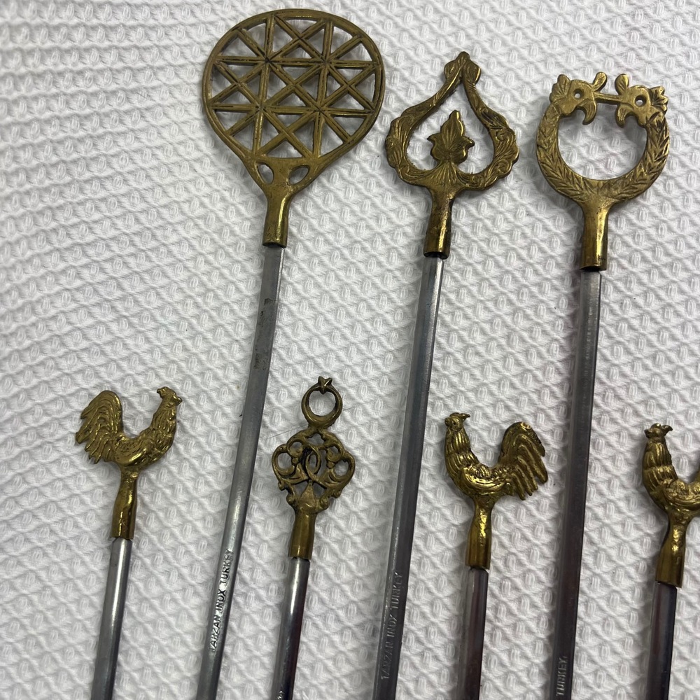9pc VTG Turkish Kabob Skewer Tarzan Inox‎ Turkey Metal BBQ Stainless Steel Brass